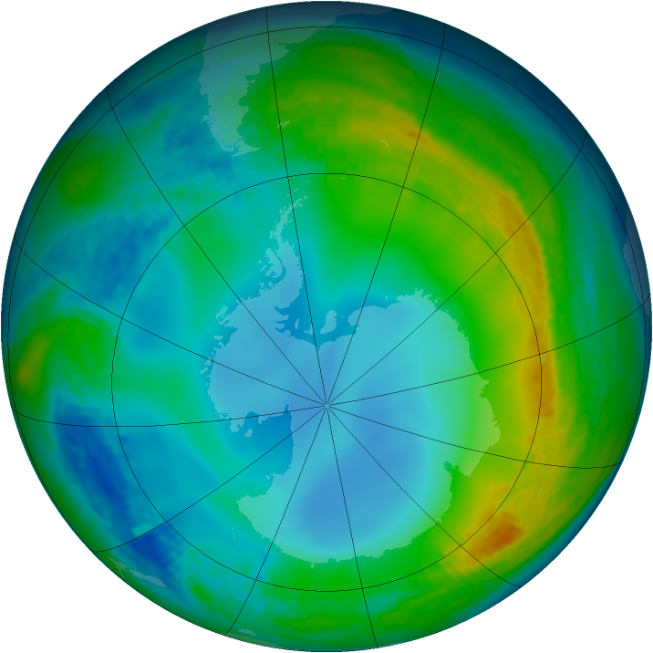 Antarctic ozone map for 21 June 2002